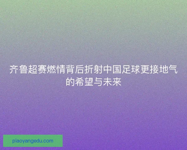 齐鲁超赛燃情背后折射中国足球更接地气的希望与未来